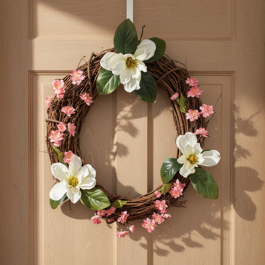 GRFD-106 18-Inch Magnolia and Miniature Rose Wreath