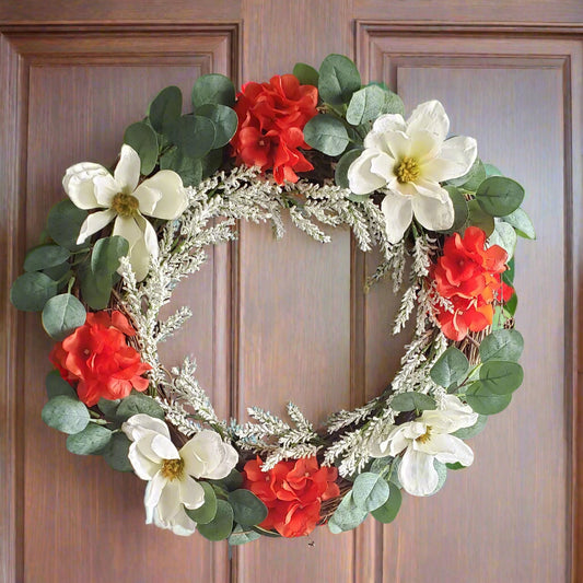 GRFD-111 18-Inch Hydrangea and Magnolia Wreath