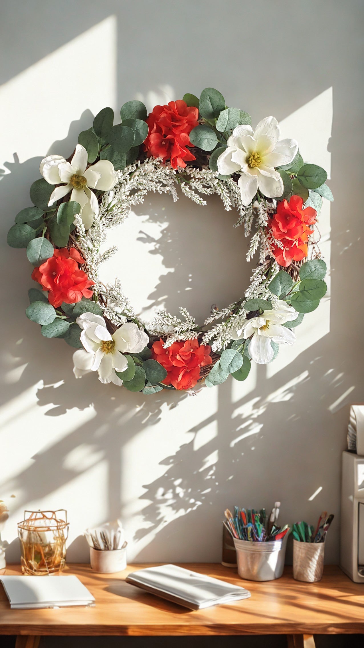GRFD-111 18-Inch Hydrangea and Magnolia Wreath