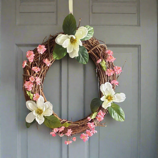 GRFD106 - 18-Inch Magnolia and Miniature Rose Wreath