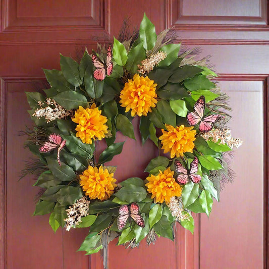 GRFD109 - 18-Inch Fall Chrysanthemum and Butterfly Wreath