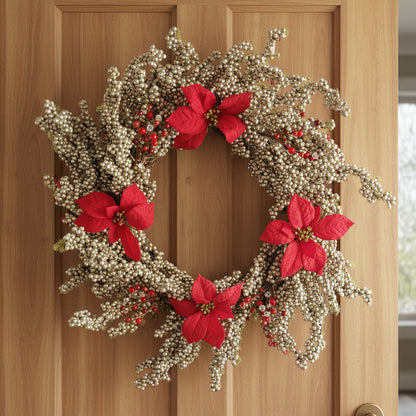 GRFD-104  18-Inch Poinsettia Wreath