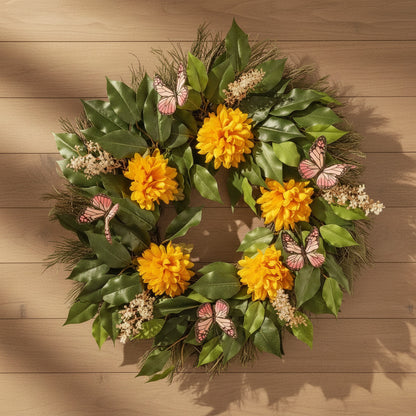 GRFD109  18-Inch Fall Chrysanthemum and Butterfly Wreath