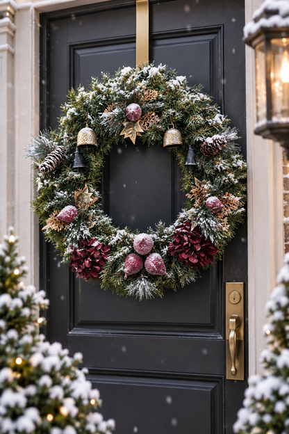 GRFD-118  Rustic Burgundy Berry & Brass Bell Wreath