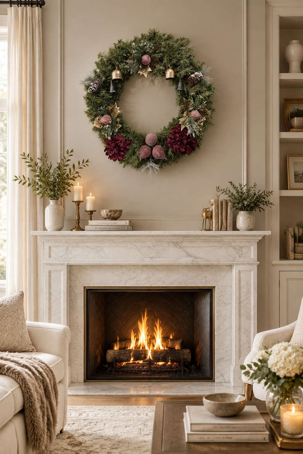 GRFD-118  Rustic Burgundy Berry & Brass Bell Wreath
