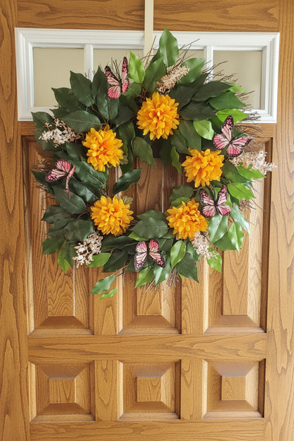 GRFD109  18-Inch Fall Chrysanthemum and Butterfly Wreath