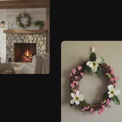 GRFD-106  18-Inch Magnolia and Miniature Rose Wreath