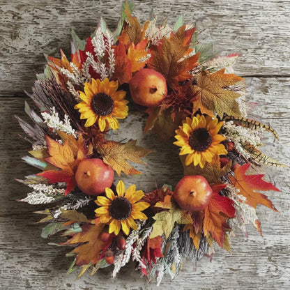 GRFD-125 Rustic Square Autumn Burlap Wreath with Pumpkins &amp; Foliage